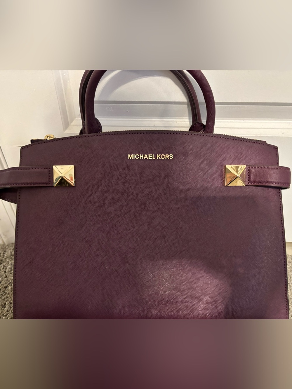 Michael Kors Plum Karla  Saffiano Satchel with Gold Hardware Brand NWTs